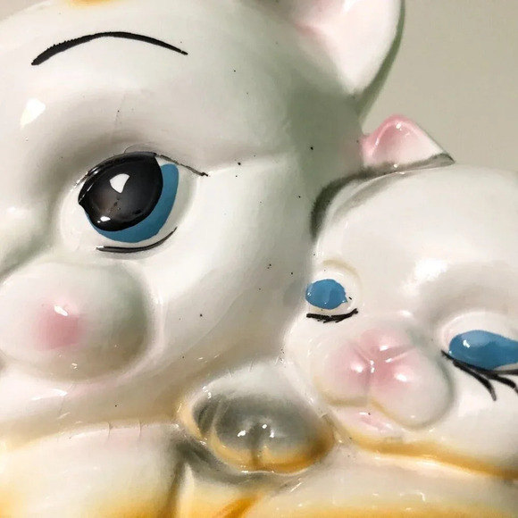 Vintage Cat Coin Bank Kittens Ceramic  Figurine 8 Inch Long Kitsch - Picture 7 of 16